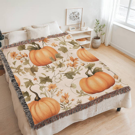 Pumpkin Harvest Vine – Autumn Woven Blanket