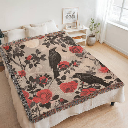 Crows and Roses Woven Blanket