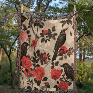 Crows and Roses Woven Blanket