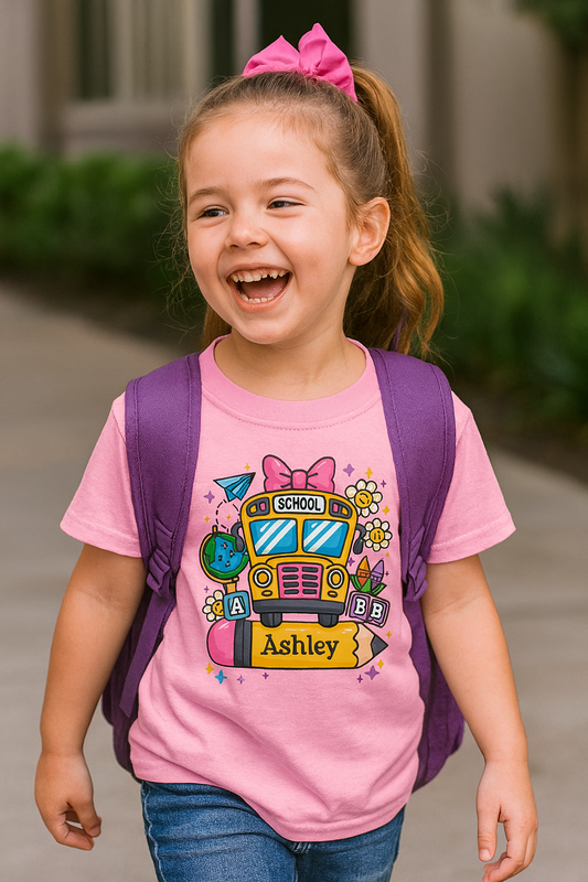 Rolling Into School – Personalized Bus & Pencil Tee