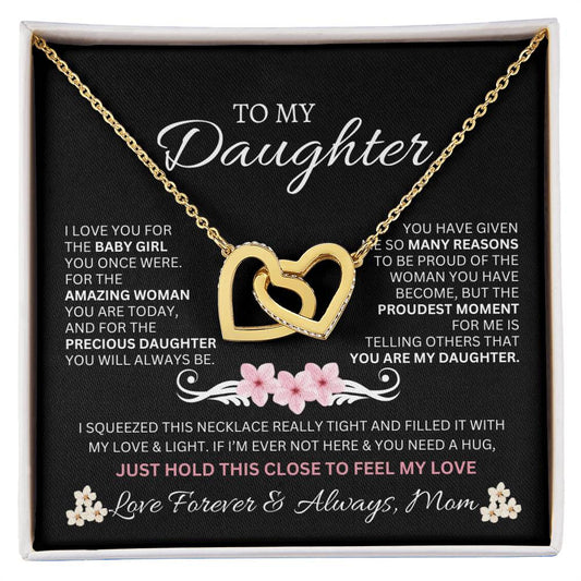 To My Daughter Love Mom - Interlocking Hearts Necklace