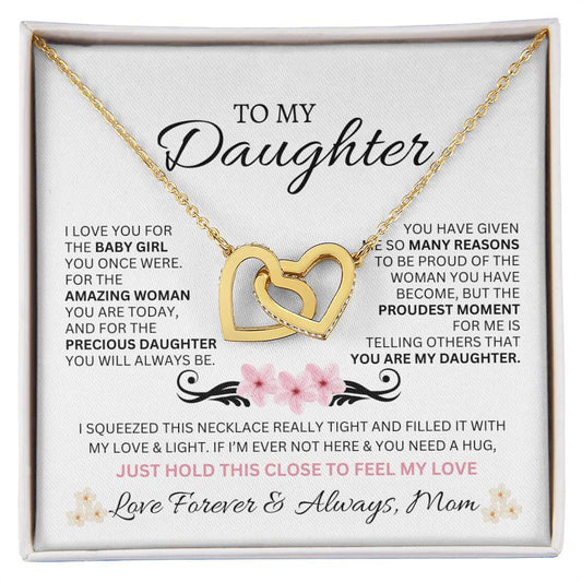 To My Daughter Love Mom - Interlocking Hearts  Necklace