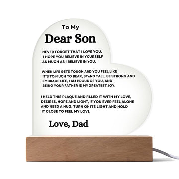 To My Dear Son love Dad - Heart Acrylic Plaque