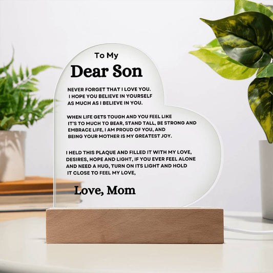 To My Dear Son Love Mom - Heart Acrylic Plaque