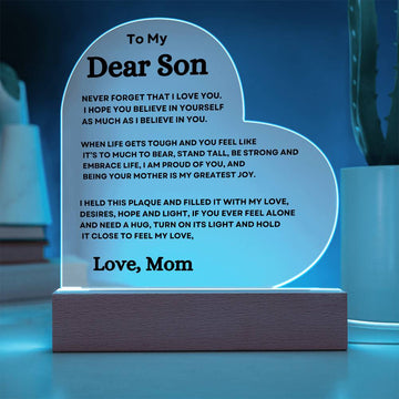 To My Dear Son Love Mom - Heart Acrylic Plaque