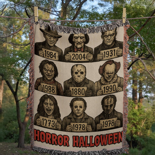 Timeline of Terror – Horror Villains Woven Blanket