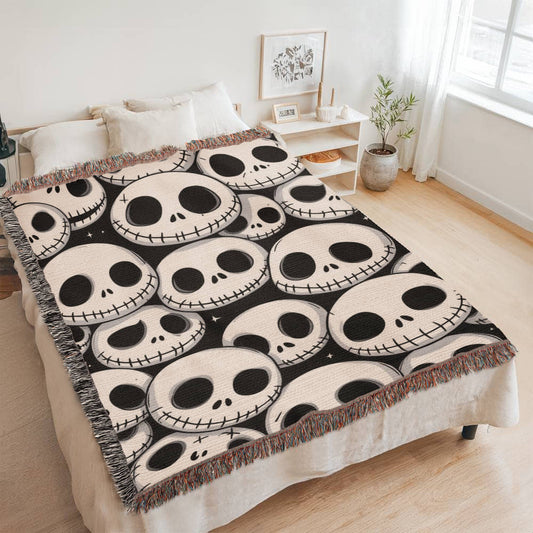 Custom Skull Design Woven Cotton Blanket