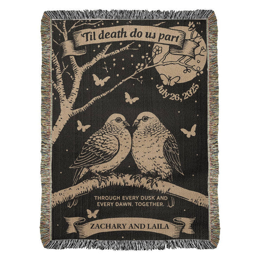 Til Death Do Us Part – Lovebirds Woven Blanket