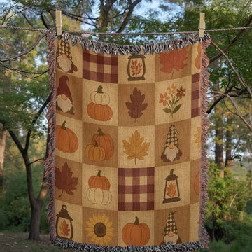 Rustic Farmhouse Patchwork Woven Blanket