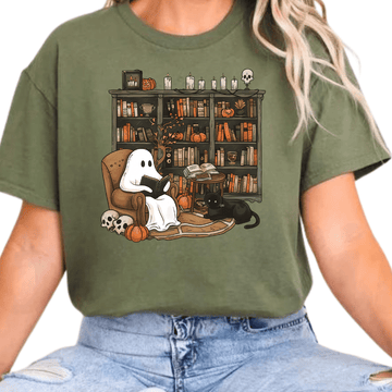Retro Ghost Reading Books T-shirt, Sweatshirt, Mug & Canvas Tote Bundle