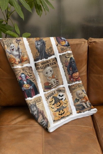 Vintage Halloween Times – Spooky Newspaper Blanket