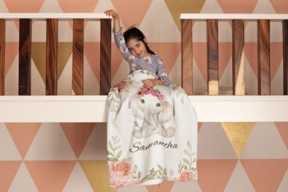 Persoanlized Baby Elephant Fleece Blanket