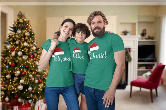 Personalized Matching Family Christmas Santa Hat Shirts