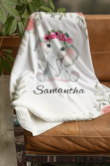 Persoanlized Baby Elephant Fleece Blanket