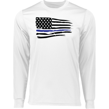 Horizontal Police Flag Men's Long Sleeve Moisture-Wicking Tee
