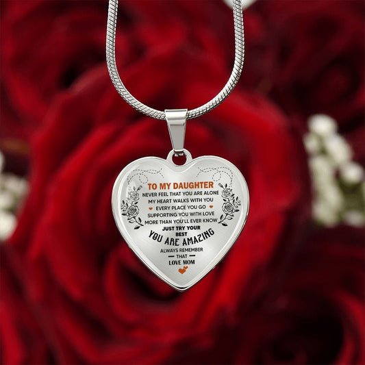To My Daughter Love Mom - Heart Pendant Necklace