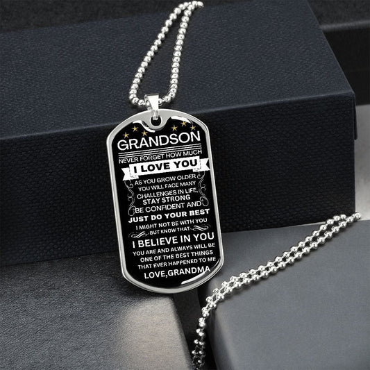 To My Grandson Dog Tag Necklace Love Grandma