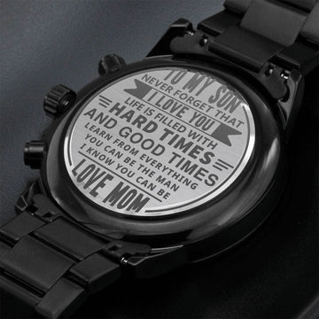 To My Son - Engraved Design Black Chronograph Watch
