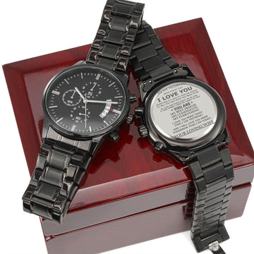 To My Husband - Engraved Design Black Chronograph Watch