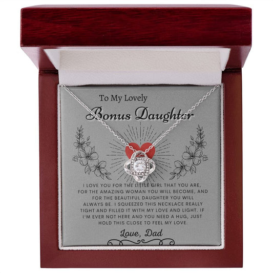 To My Lovely Bonus Daughter Love Dad - Love Knot Necklace