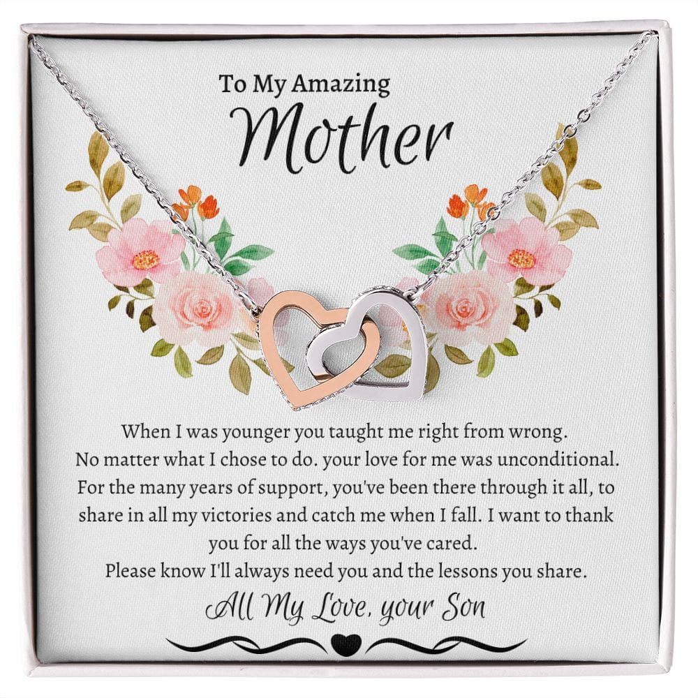 To My Amazing Mother Love Son - Interlocking Hearts Necklace