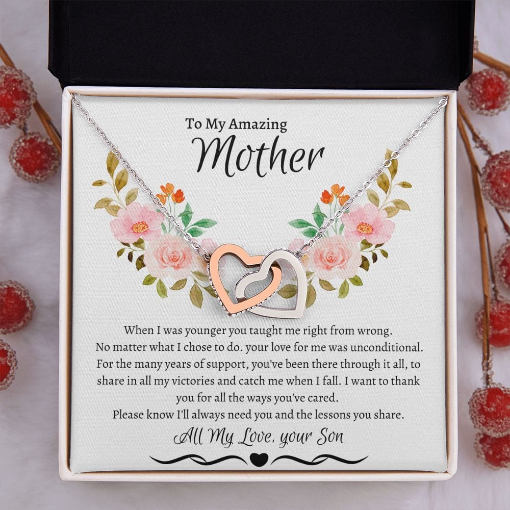 To My Amazing Mother Love Son - Interlocking Hearts Necklace