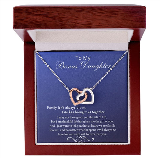 To My Bonus Daughter-Interlocking Hearts Necklace