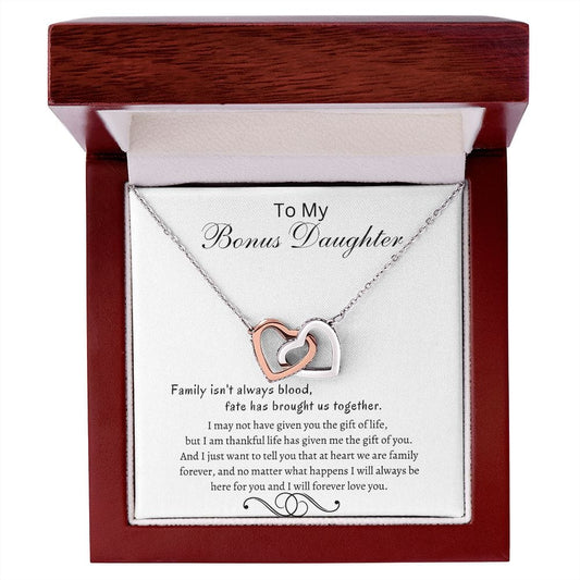 To My Bonus Daughter- Interlocking Hearts Necklace