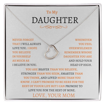 To My Daughter Love Mom - Delicate Heart Necklace