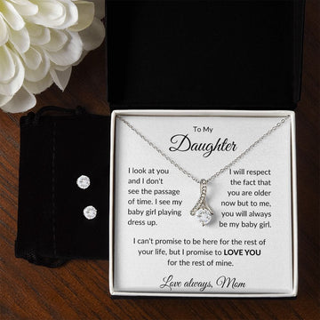To My Daughter Love Mom - Alluring Beauty Necklace & Earring Set