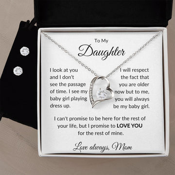 To My Daughter Love Mom - Forever Love Necklace & Earring Set