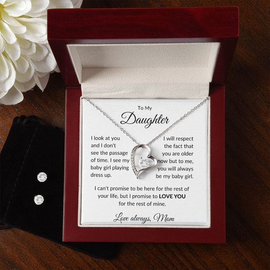 To My Daughter Love Mom -  Forever Love Necklace & Earring Set