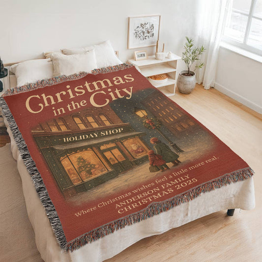 Christmas in the City – Personalized Family Woven Blanket