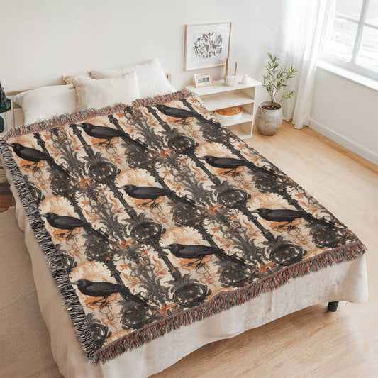 Gothic Raven Elegance Woven Blanket