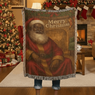 Black Santa Christmas Woven Blanket