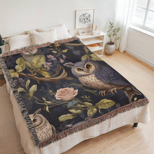 Midnight Garden Owl Woven Blanket