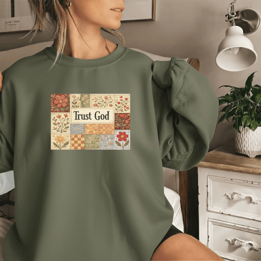 Trust God – Faux Patchwork Sweatshirt
