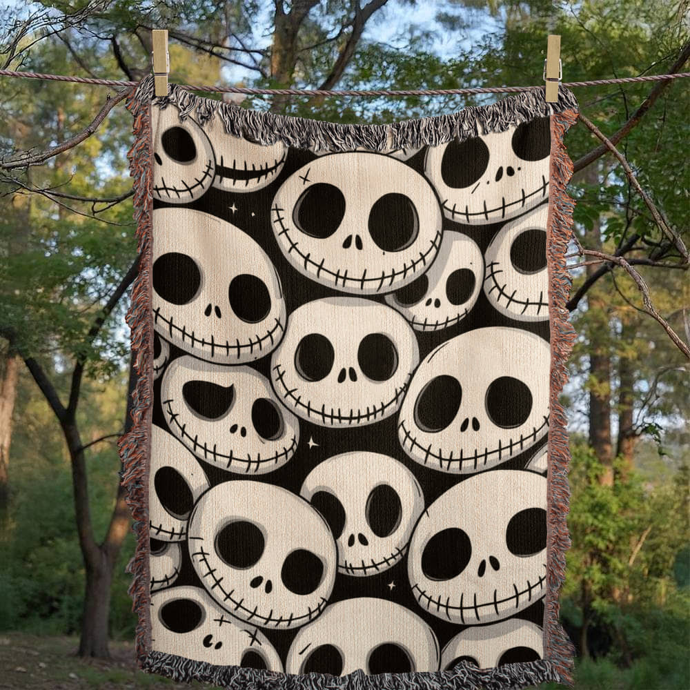 Custom Skull Design Woven Cotton Blanket