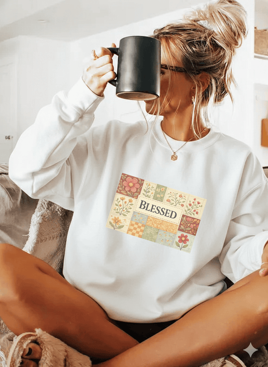 Blessed – Faux Patchwork Sweatshirt