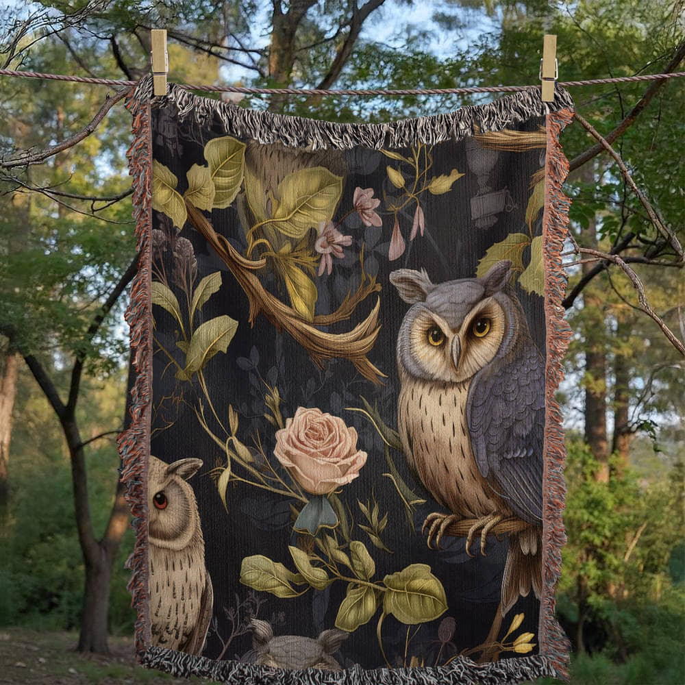 Midnight Garden Owl Woven Blanket