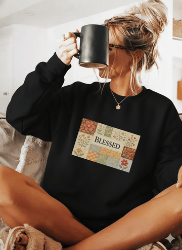 Blessed – Faux Patchwork Sweatshirt