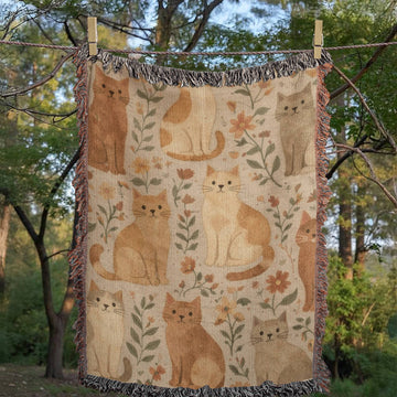 Cat Meadow Garden Woven Blanket