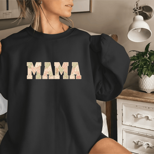 Purrfectly Faux Patched MAMA Sweatshirt