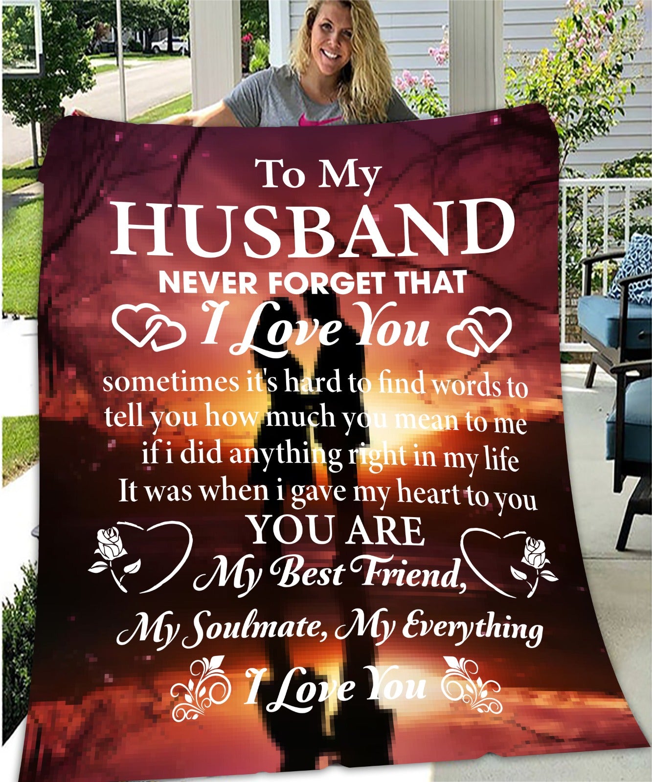 Personalized Message Gift To My Husband Blanket Fleece Throw Romantic Blankets For Couch Sofa Bed Warm Flannel Throws Women Men Gifts 50"x 60 Flannel Throw Blanket