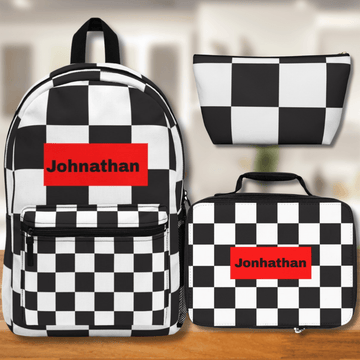 Personalized Black & White Checkered Backpack