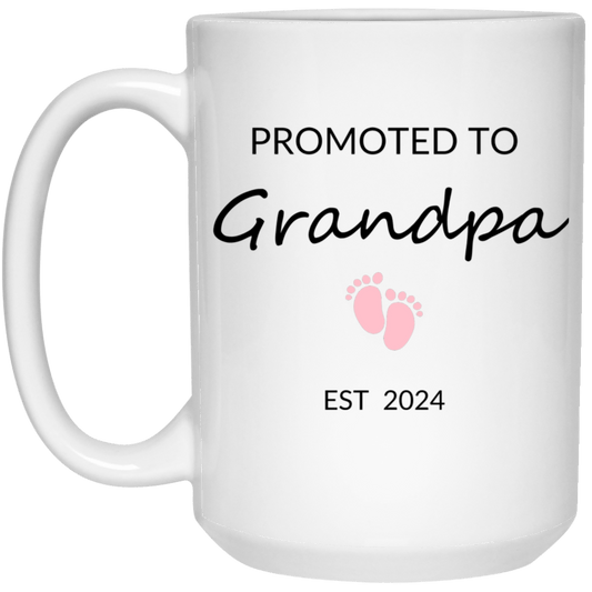 Promoted to Grandpa (pink) White 15oz Mug