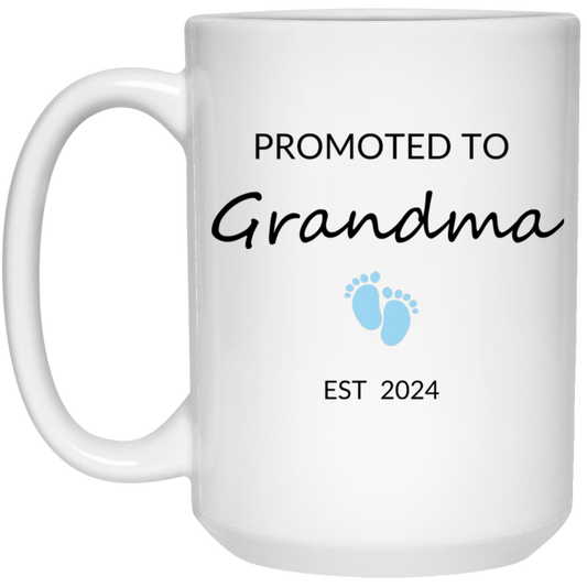 Promoted to Grandma (blue)  White 15oz Mug