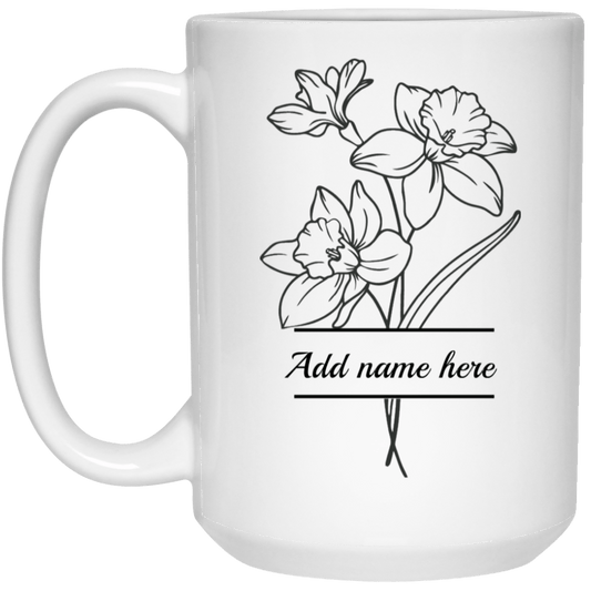 15oz  Personalized Daffodil White Mug