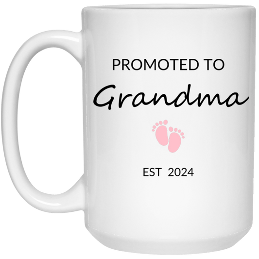 Promoted to Grandma (pink)  White 15oz Mug