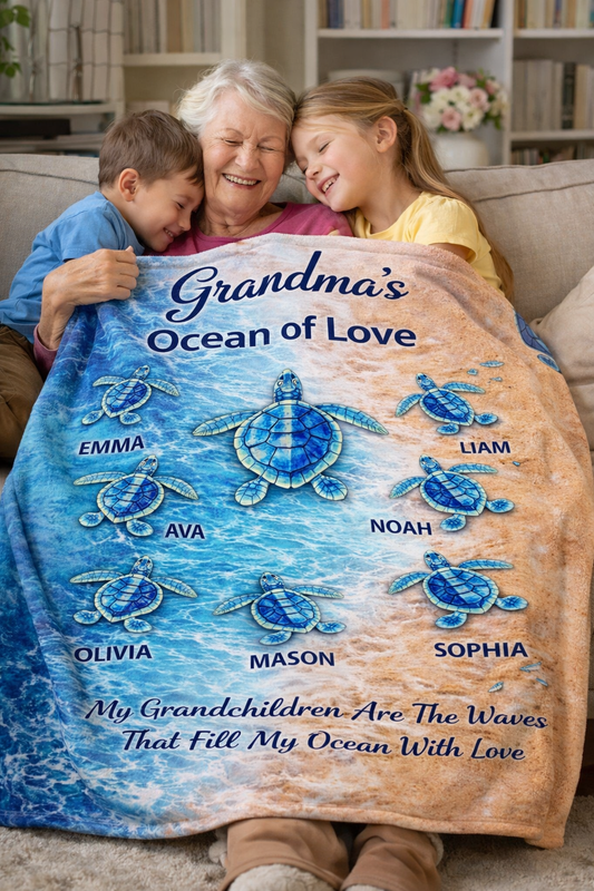 Grandma's Ocean of Love Personalized Sherpa Blanket